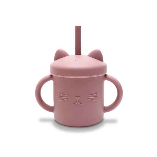 Силиконова чаша с дръжки и сламка Lorelli Natural, Deep Pink
