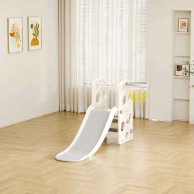 Детска пластмасова пързалка с баскетболен кош Feelkids, сива