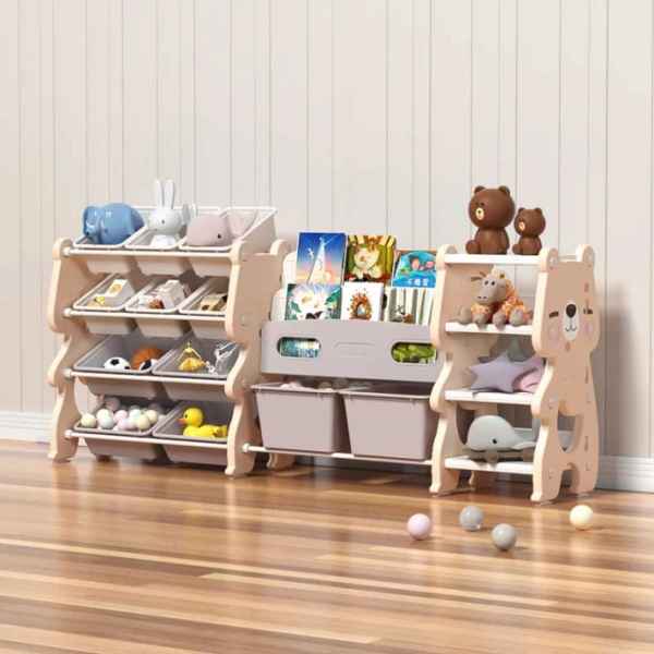 Комбиниран пластмасов скрин за съхранение на играчки и книги Feelkids, Розово мече-ewX0R.jpeg