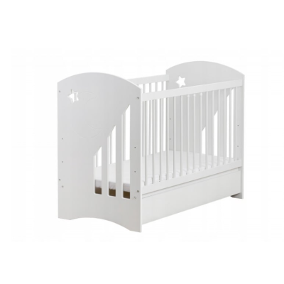 Бебешка кошара с чекмедже Baby Moon + матрак 60/120 см, бяла