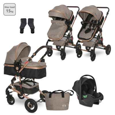 Комбинирана бебешка количка 3в1 Lorelli Alba Premium, Pearl Beige + Адаптори РАЗПРОДАЖБА