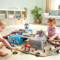 Комплект дървен влак в кутия Hape, Мегаполис, 80 части-gJZ7B.jpeg