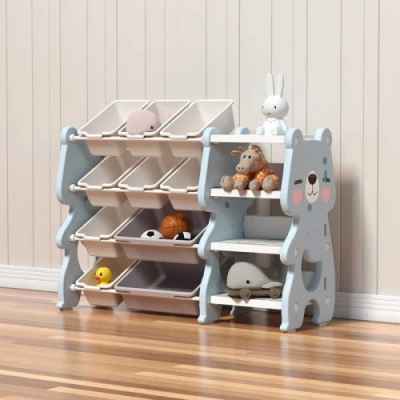 Многофункционален органайзер за играчки с кутии за съхранение Feelkids, синьо мече