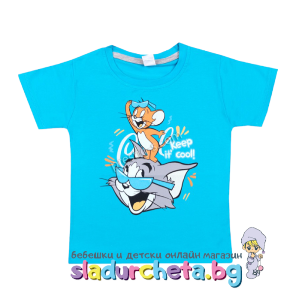 Детска тениска Светли, Том и Джери синя-gdUPW.png