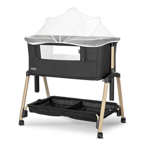 Бебешка мини кошара с падаща преграда 2в1 Lorelli Layla, Black/ wooden effect