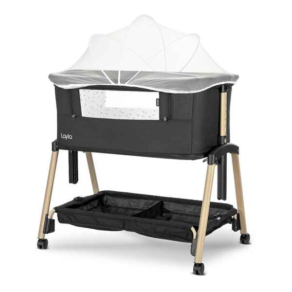 Бебешка мини кошара с падаща преграда 2в1 Lorelli Layla, Black/ wooden effect-gvKU5.jpeg