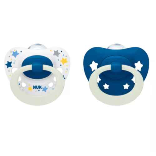 Силиконова залъгалка NUK Signature Night, 6-18м, синя, 2бр
