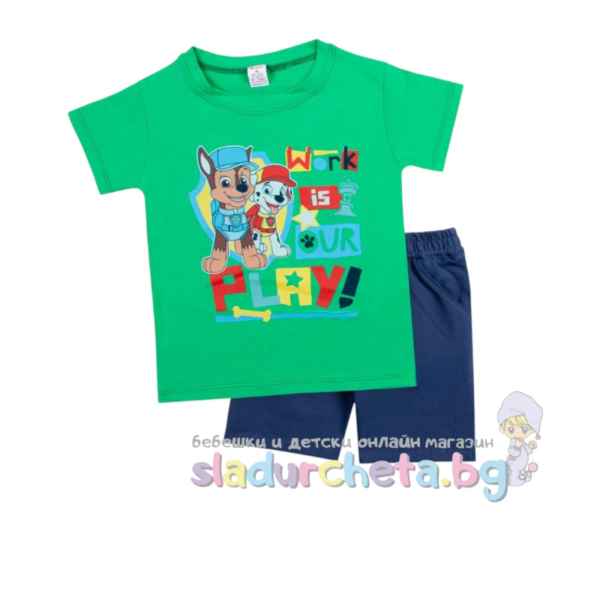 Комплект от 2 части Светли - тениска и къс панталон, Пес Патрул тъмнозелен/ тъмносин-haXGD.jpeg