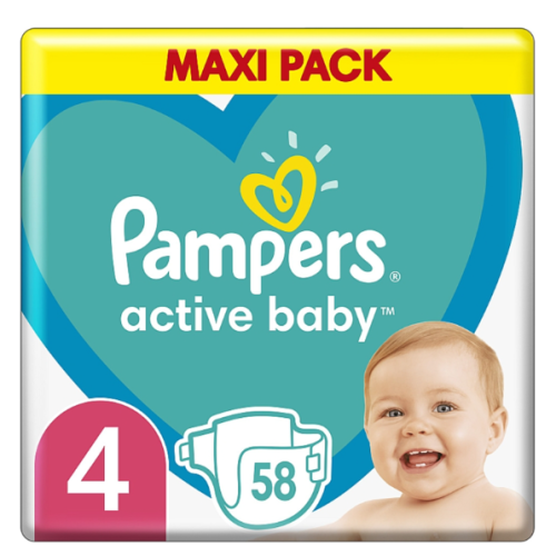 Еднократни памперси Pampers Active Baby 4 Maxi, 9-14 кг 58 бр.