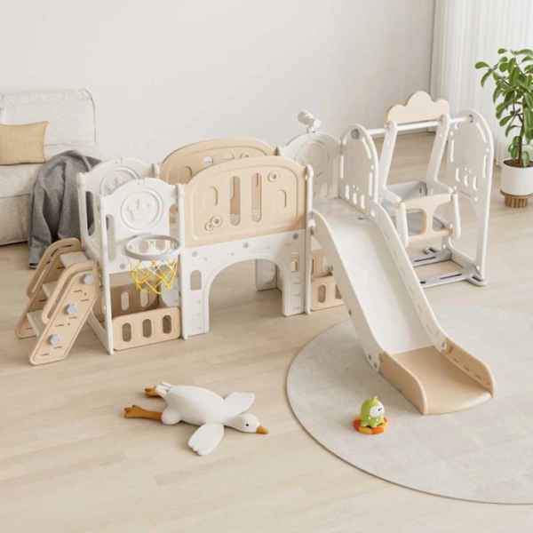 Детски приключенски център 11в1 с пързалка, катерушка, люлка и баскет кош Feelkids, кафяв-iIxWp.jpeg