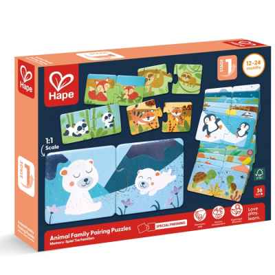 Детски образователен пъзел Hape, Семейства животни, 36 части