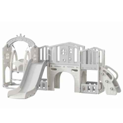 Мини детска крепост за игра с пързалка Feelkids, сива