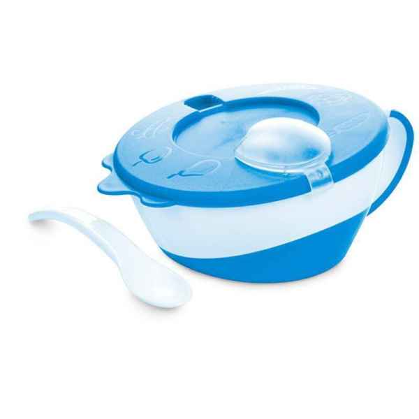 Купа за хранене с капаче и лъжица Canpol Little Cow 9м+ 350 мл, синьо-jcRI9.jpg
