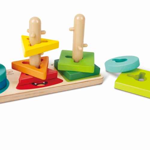 Комплект дървени форми за подреждане Hape, Twist & Stack, 10 части