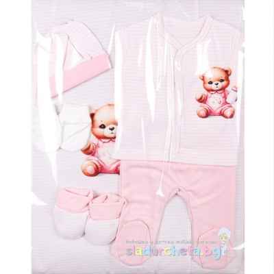 Комплект за изписване Светли, бебе Меченце в пудра/райе