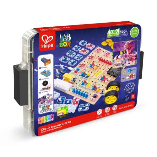 Образователен комплект Hape, LabBox, Лаборатория за изследване на вериги, 95 части