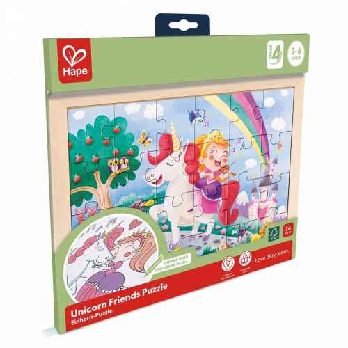 Дървен пъзел Hape, Еднорог и приятели, 24 части