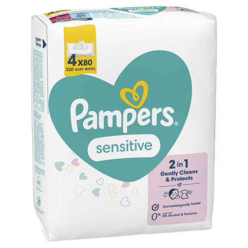 Влажни кърпички Pampers Sensitive, 4x80