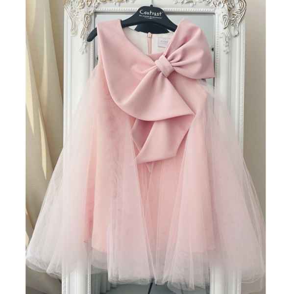 Детска рокля Контраст, цвят пудра с панделка-lRwYc.jpeg