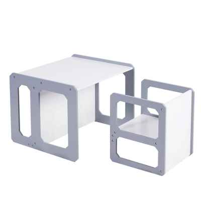 Детска маса и стола 3 в 1 Ginger Home Монтесори, дървена бяло и сиво