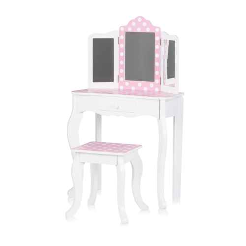 Детска тоалетка с табуретка Chipolino, розови точки