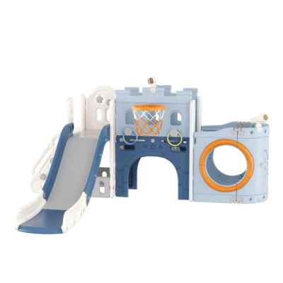 Мултифункционален детски център Кораб с пързалка, тунел и баскетболен кош Feelkids, син