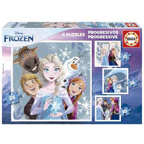 Прогресивен пъзел Educa, Frozen 4 в 1, 12-16-20-25