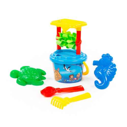 Плажен комплект Polesie Toys, с мелница син 7 части