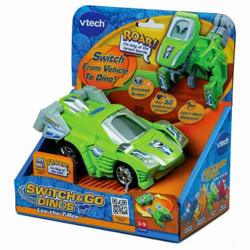 Интерактивна играчка Vtech, Трансформър Lex, Автомобил и Динозавър T-Rex 2 в 1, Зелен