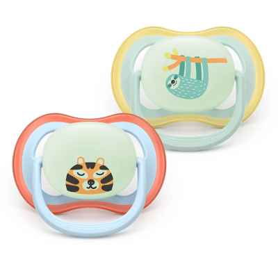 2 бр. залъгалки Philips Avent Ultra Air Night 0-6м ленивец и тигър, сини