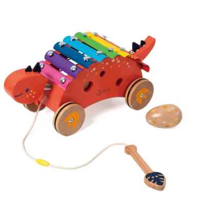 Дървен ксилофон Classic World за дърпане, Динозавър