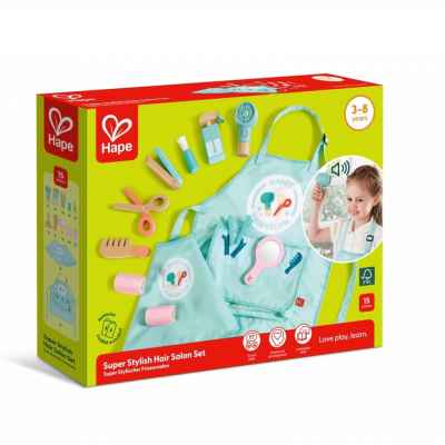 Детски дървен комплект Hape, Малки фризьори, 15 части