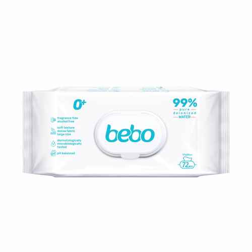Влажни кърпички Бебо 99% вода, с капак, 72бр