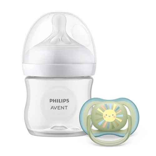 Комплект Philips Avent шише за хранене Natural Response 125 мл с биберон без протичане Поток 2, 0м+ и залъгалка Ultra Air 0-6м