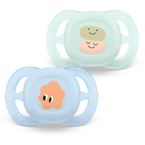 2 бр. залъгалки Philips Avent Ultra Start 0-2м пастелни декор усмивка и очички, момче