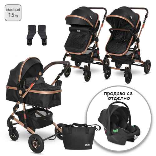 Комбинирана бебешка количка 2в1 Lorelli Alba Premium, Black + Адаптори