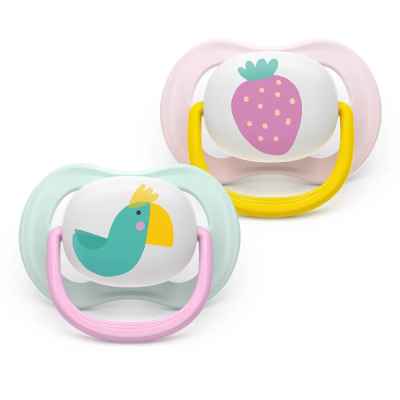 2 бр. залъгалки Philips Avent Ultra Air Happy 0-6м, розово с папагал и ягода