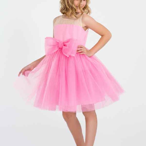 Детска рокля Контраст, розова с панделка-qmAub.jpeg