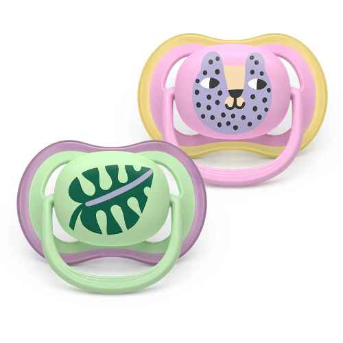 2 бр. залъгалки Philips Avent Ultra Air 6-18м листо и коте, розово