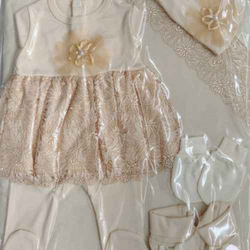 Комплект за изписване Светли, Дантела с панделка в бежово