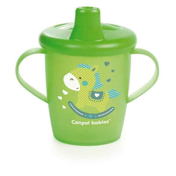 Нетечаща чаша с дръжки и твърд накрайник Canpol TOYS 250 мл, зелена-rX80O.jpg