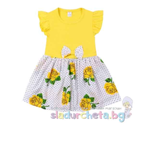 Детска рокля Светли, Цветя и точки в жълто-srFgu.jpeg