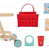 Дървен комплект за игра 2 в 1 Hape, Пазарска количка и кошница-tZhkk.jpeg