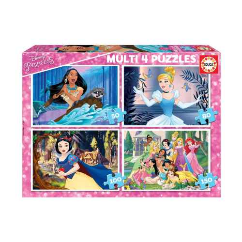 Пъзел 4в1 Educa, Дисни принцеси, 50-80-100-150 части