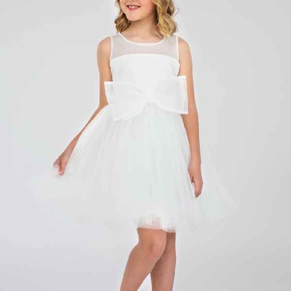 Детска рокля Контраст, бяла с панделка-vIKoJ.jpeg