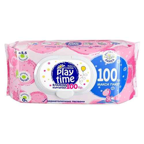 Мокри кърпички BABY CREMA PLAY TIME с лайка, 100 бр.