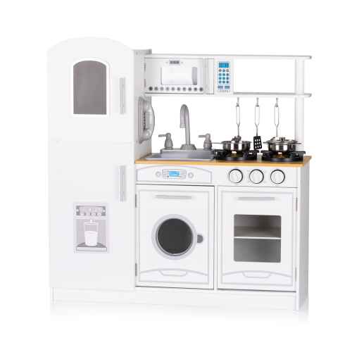 Дървена кухня с метални съдове Chipolino, бяла