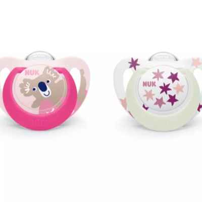 Силиконова залъгалка NUK Star Night, светеща, 6-18м, момиче, 2бр