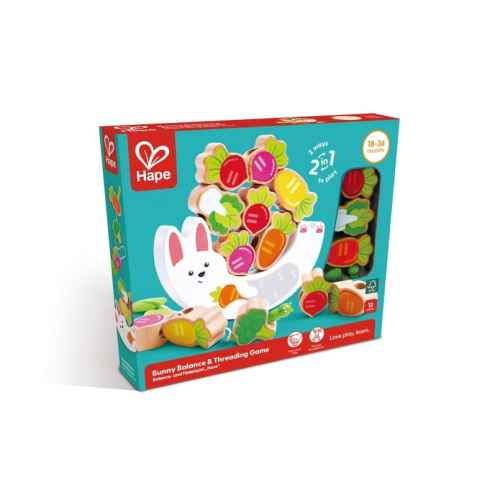 Образователна дървена играчка Hape, Зайче, Баланс и нанизване