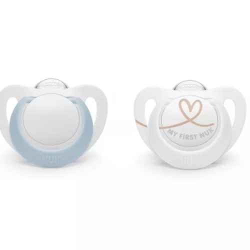 Силиконова залъгалка NUK Star, 0-6м, момче, 2бр